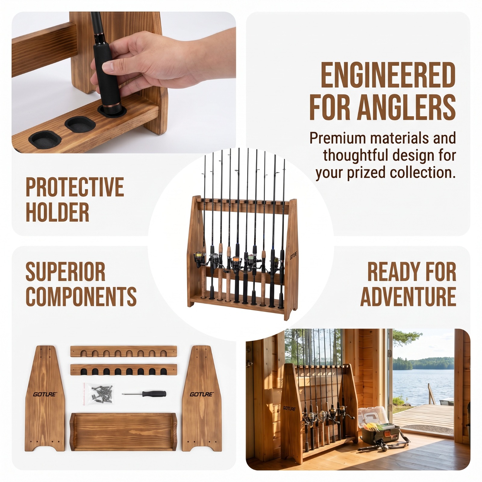 Goture 10 Slots Carbonized Pin - огляд і ціна Fishing Rod Rack